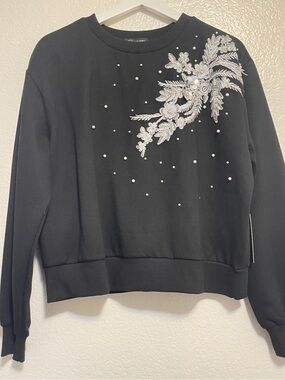 On 12th Black Embellished Sweatshirt with Pearl & by Sequin Floral Applique